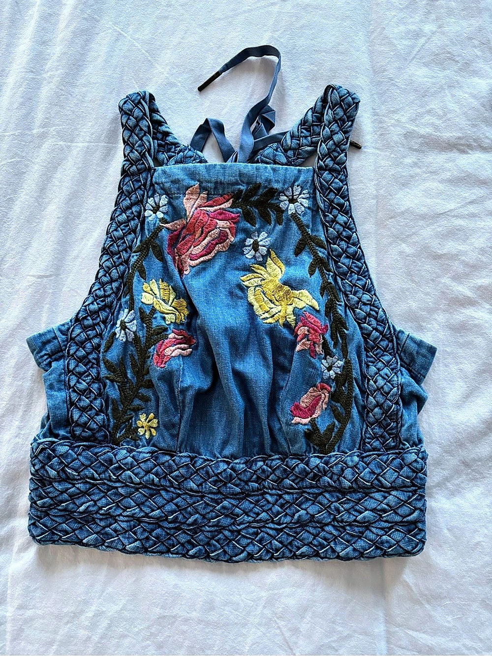 Mudd Floral Embroidered Blue Crop Top Size XS